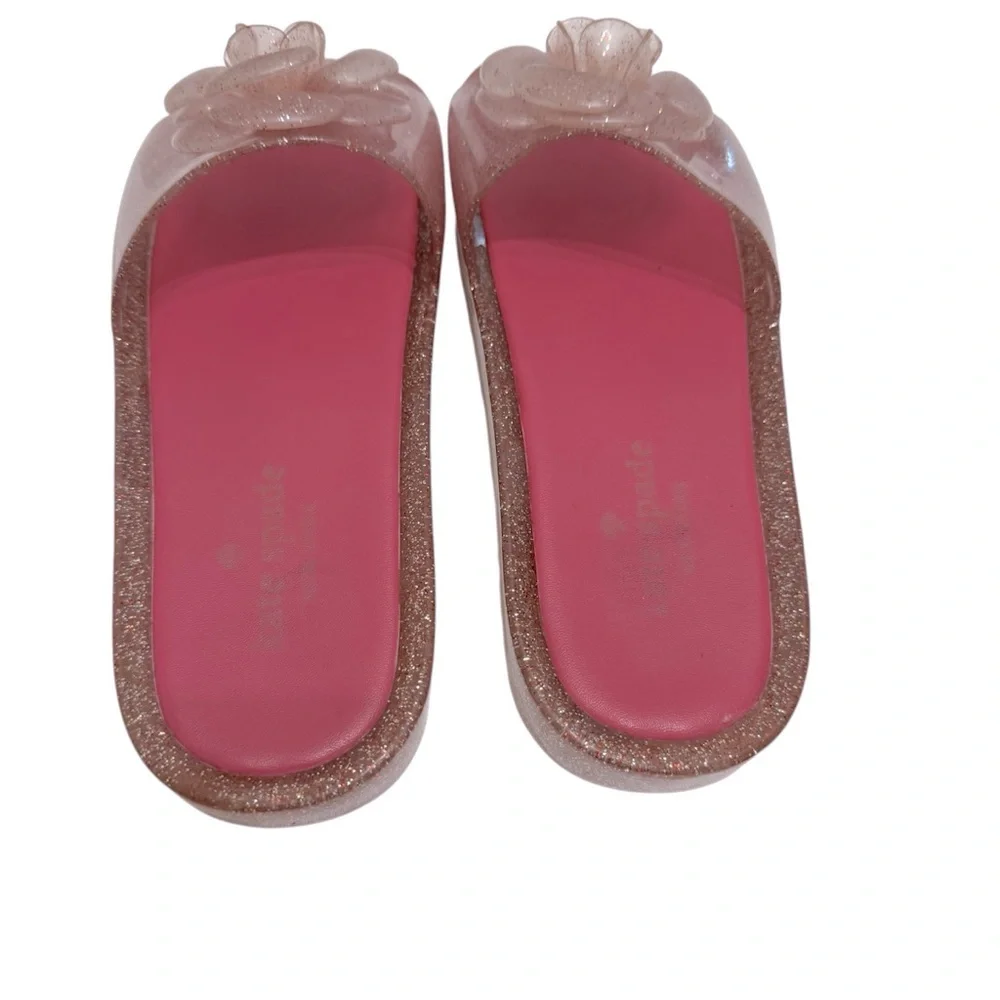Kate Spade New York Splash Glitter Jelly Slides, Pink Sparkly Flower‎ Sandals, 7
